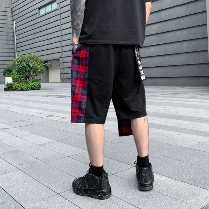夏季男士休闲短裤潮流嘻哈宽松格子拼接五分直筒裤DK85P65,男装牛仔裤,星座101A-3