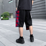 夏季男士休闲短裤潮流嘻哈宽松格子拼接五分直筒裤DK85P65，男装牛仔裤，星座101A-3