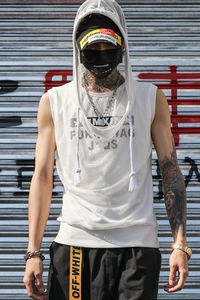 夏季新款男背心潮bf原宿风嘻哈韩版修身男生坎肩连帽  B31 P65图片