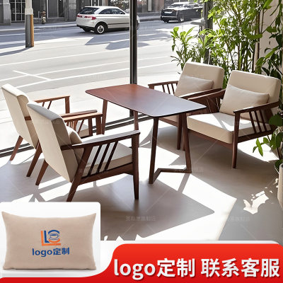 咖啡厅奶茶店实木沙发椅可拆洗