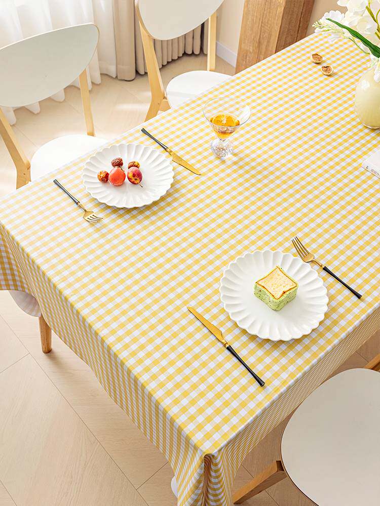 小清新格子桌布防水防油免洗ins风长方形餐桌布茶几桌垫布pvc简约