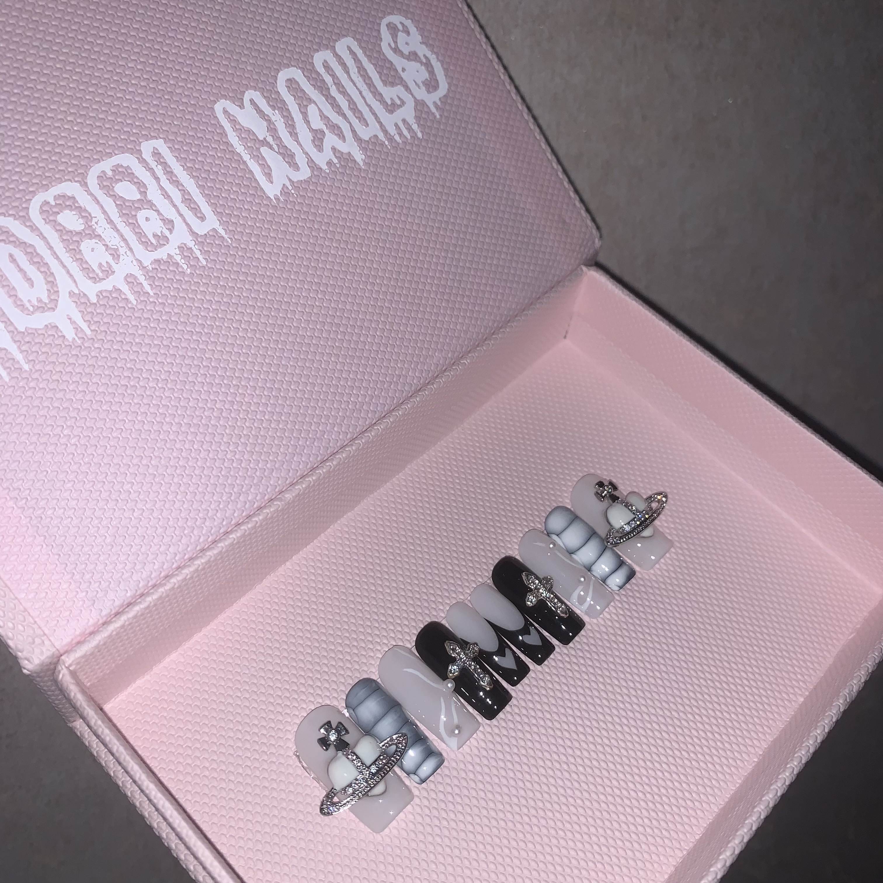 BOBBINAILS手工定制欧美桃心鳄鱼纹十字架辣妹可拆卸穿戴甲成品