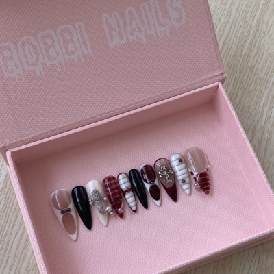 BOBBINAILS欧美INS手绘鳄鱼纹辣妹多元素重工穿环可拆卸穿戴甲