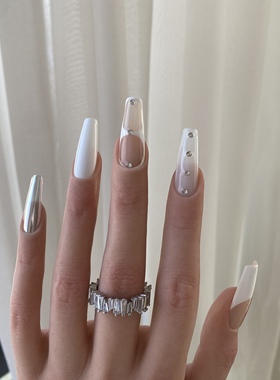 BOBBINAILS欧美手绘鸳鸯法式魔镜天蓝色可拆卸穿戴甲成品