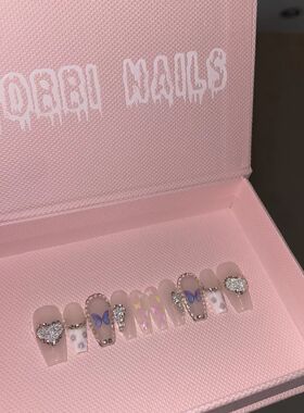 BOBBI NAILS手工制作温柔蝴蝶爱心碎钻反光可拆卸穿戴甲贴片成品