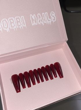 BOBBINAILS欧美豆汤血浆纯色透红色可拆卸穿戴甲成品