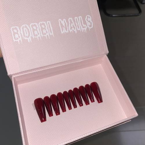 BOBBINAILS欧美豆汤血浆纯色透红色可拆卸穿戴甲成品