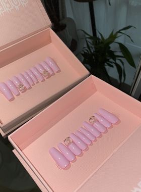 BOBBINAILS欧美INS甜心KITTY粉紫色加长窄方可拆卸穿戴甲成品