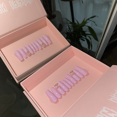 BOBBINAILS欧美INS甜心KITTY粉紫色加长窄方可拆卸穿戴甲成品