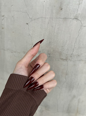 BOBBINAILS欧美长尖纯色牛血红色可拆卸穿戴甲成品