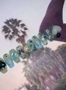 BOBBI NAILS蝴蝶爱心火焰条纹可拆卸穿戴光疗甲 欧美甲片贴片成品