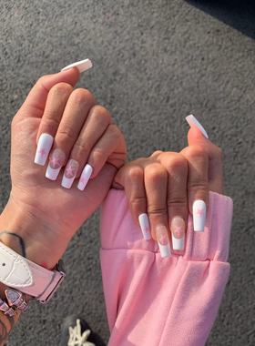 BOBBINAILS欧美粉色星星法式手绘可拆卸穿戴甲成品y2k可爱