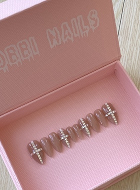 BOBBINAILS欧美裸色手绘线条华子钻可拆卸穿戴甲成品