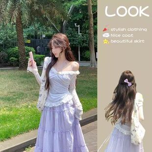 夏季时尚设计感套装女装新款显瘦百搭罩衫上衣吊带半身裙三件套潮