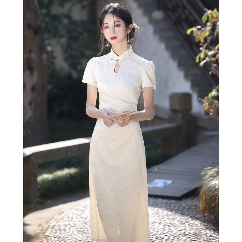 贝佳斯高级感少女旗袍批发 新款显瘦改良民国旗袍长款连衣裙7578