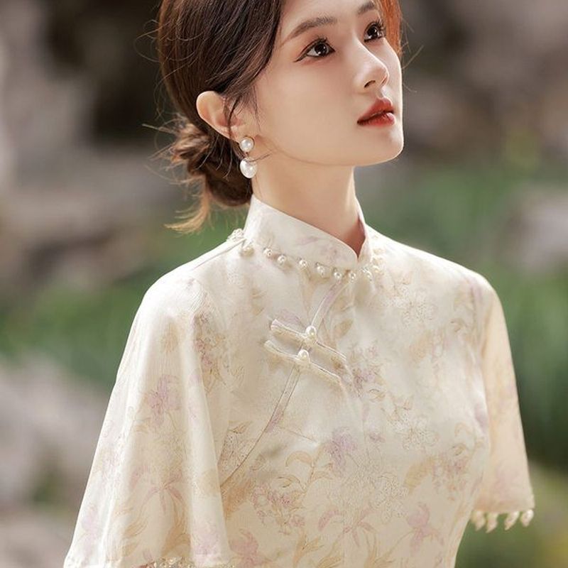 新中式旗袍新款2025改良少女夏高级感年轻长款气质优雅连衣裙淡雅