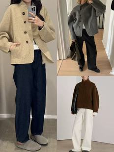 法式小众25秋冬新款复古气质立领双面呢羊毛混纺短装外套女