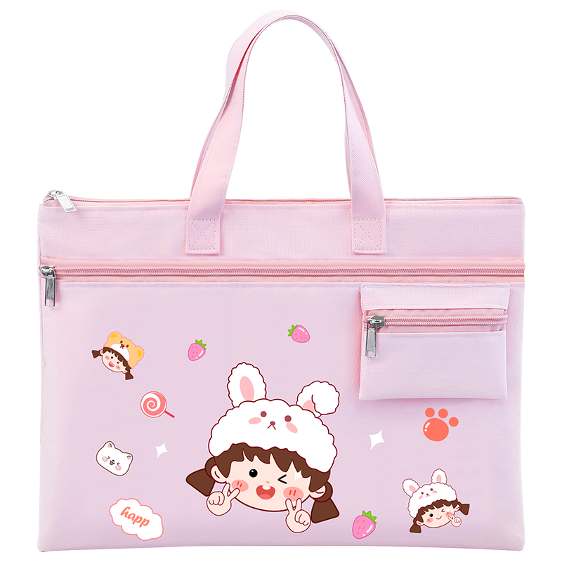 学生手提袋拎书袋小学生帆布袋男孩女孩作业文件袋辅导班补习袋大容量美术袋防水收纳袋儿童学习拉链式补课包