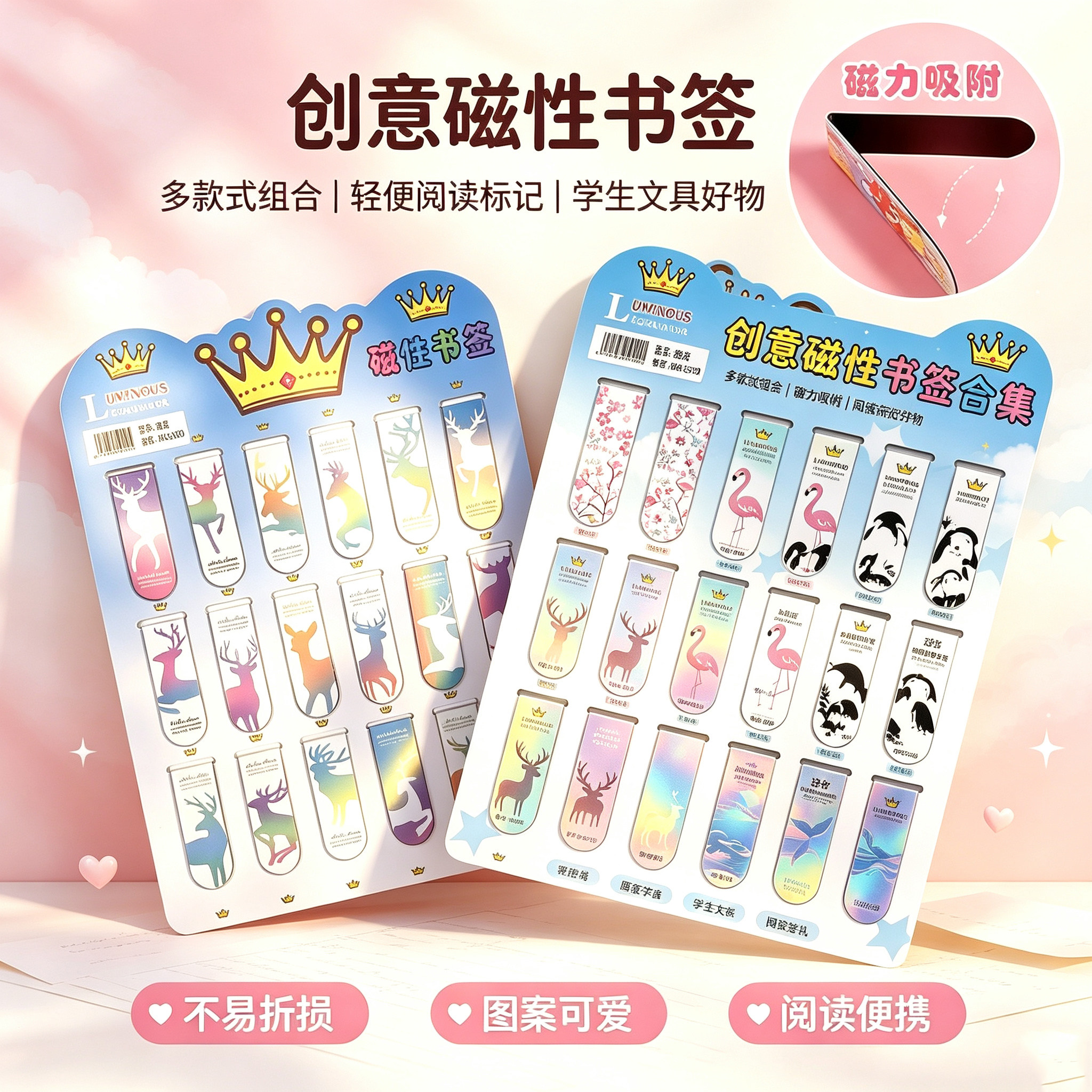 18个卡通磁性书签纸质双面可爱古风书签创意小清新小学生用精美书签儿童动漫磁铁书签六一奖品书夹文艺礼物