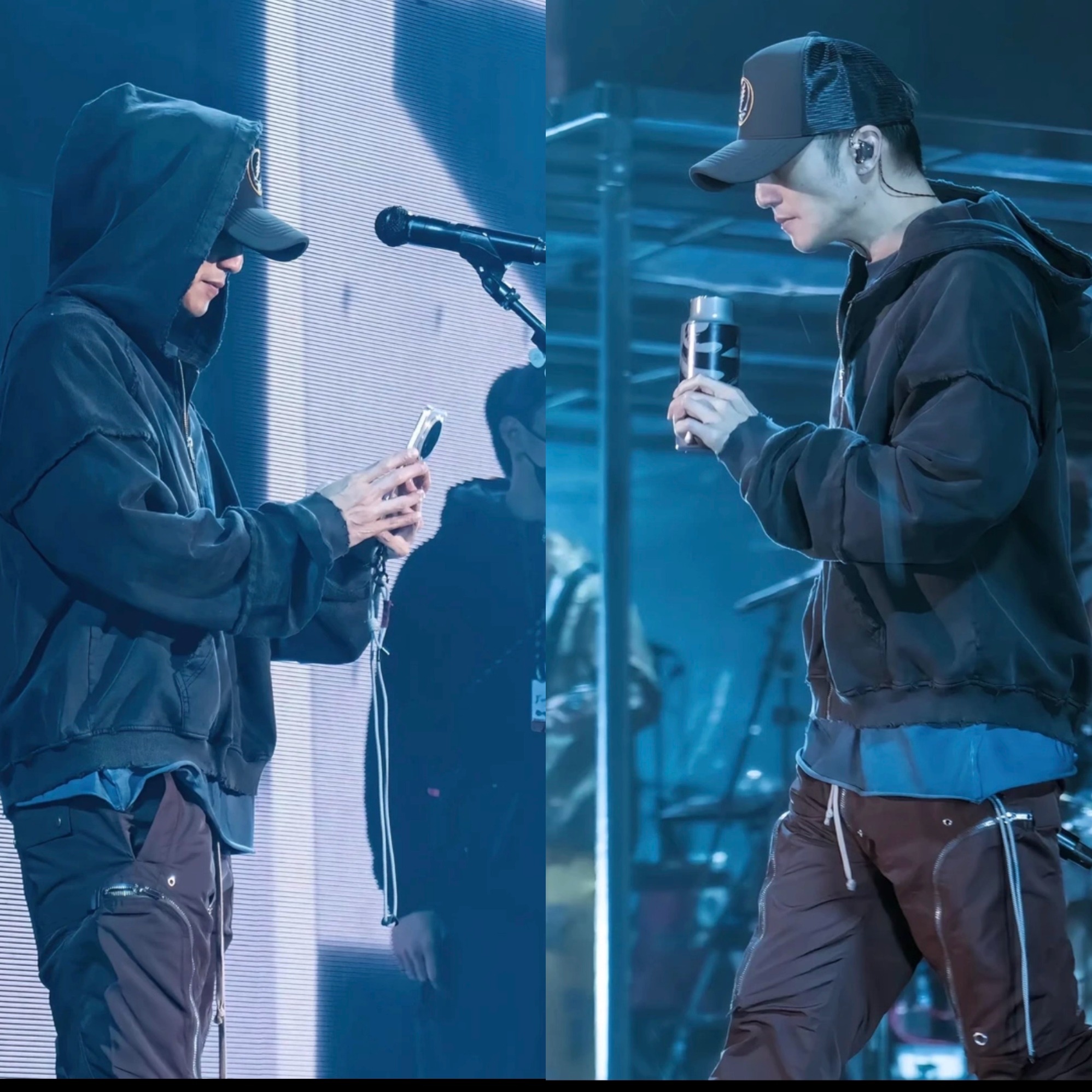 1:1超重磅谢霆锋哥苏州演唱会同款毛边磨破拼接水洗拉链加绒卫衣