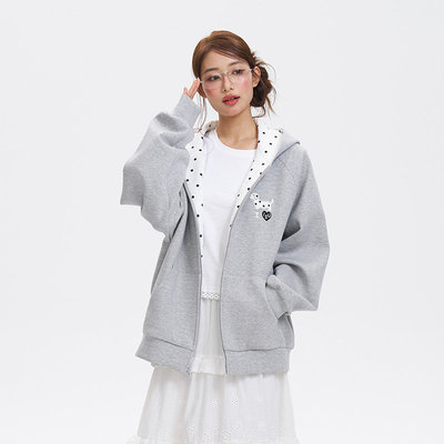 美式斑点小狗趣味刺绣连帽卫衣