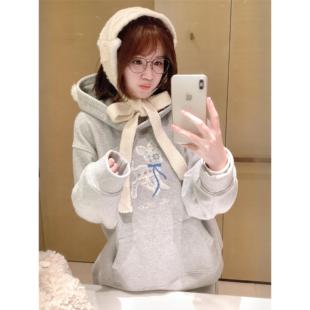 设计感宽松气质甜妹上衣潮 卫衣女秋冬季 美式 高街小鹿刺绣连帽长袖