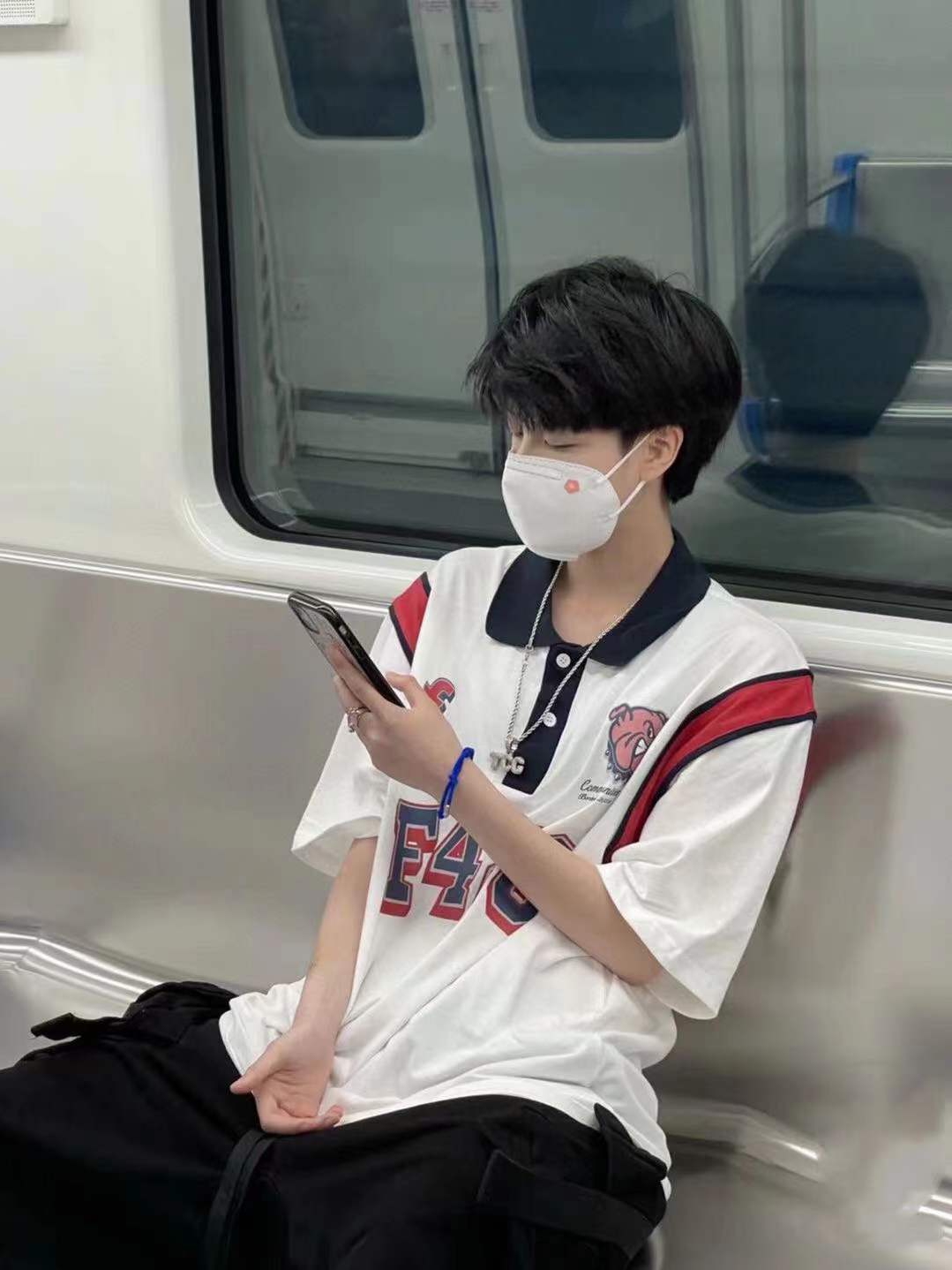 f426短袖国潮牌情侣嘻哈夏季美式拼接狗头polo衫宽松休闲翻领t恤