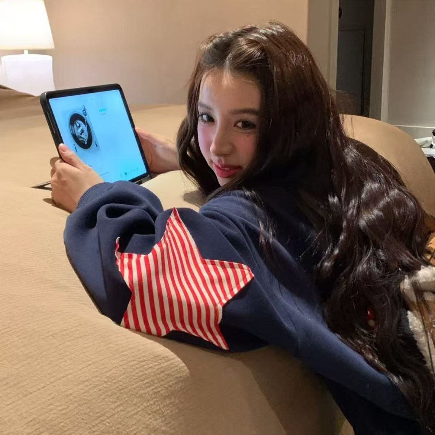 美式复古藏青色圆领运动衫男女秋冬加绒加厚宽松设计感小众外套潮,男装,卫衣,淘宝优惠券,粉丝福利购,淘宝优惠卷