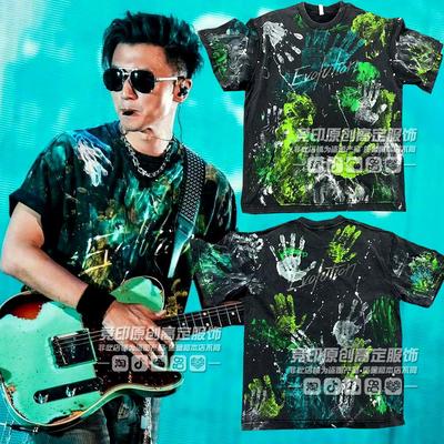 2025谢霆锋杭州演唱会同款泼墨短袖t恤洗水做旧磨破Evolution进化