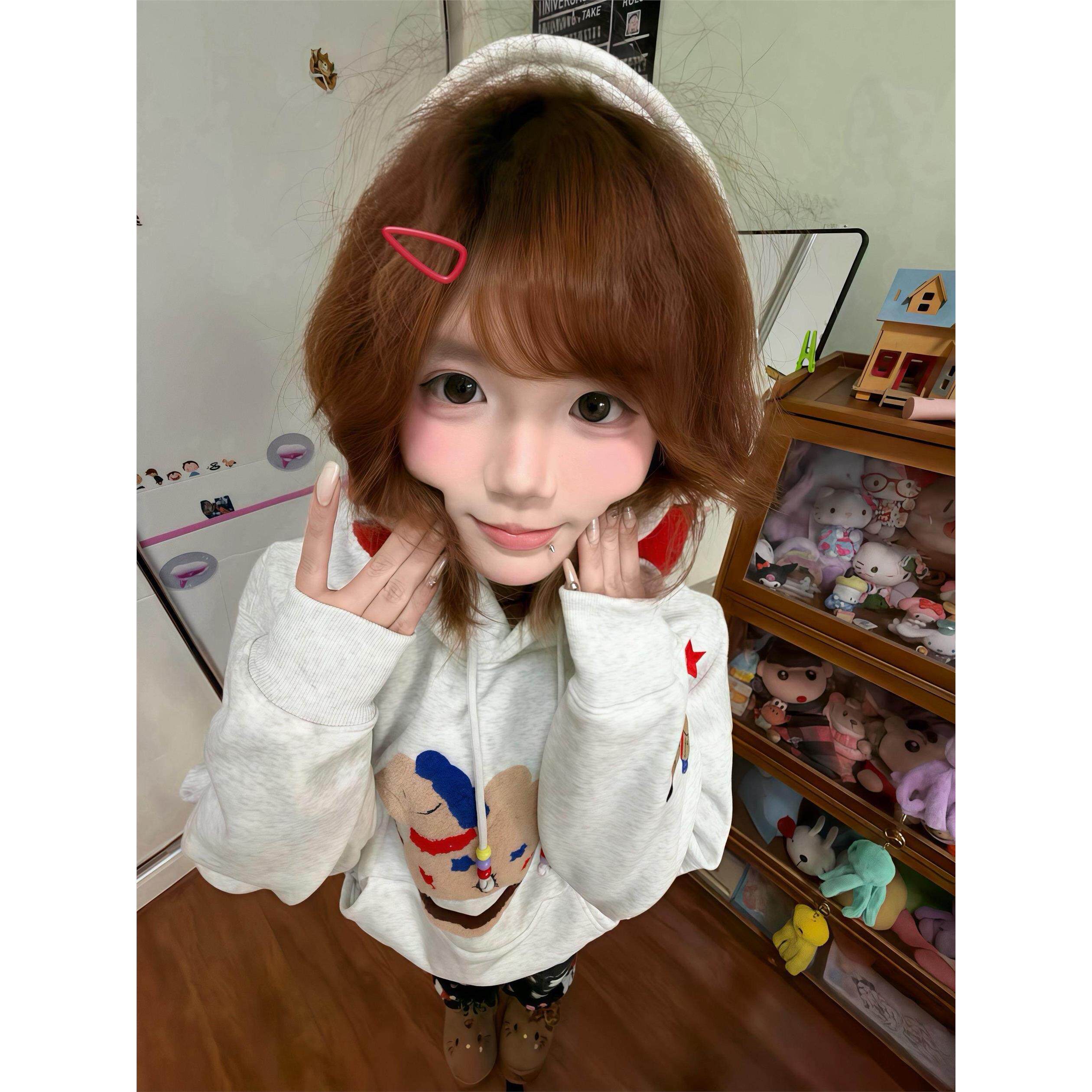 浅灰色加绒加厚连帽卫衣女2026新款美式复古木马刺绣宽松情侣上衣