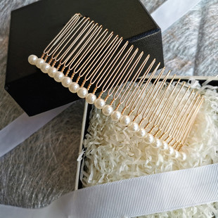 韩国简约发梳大号刘海梳发饰甜美珍珠发卡盘发倒插梳碎发夹头饰女