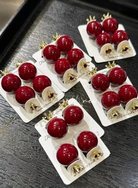 韩国酒红色珍珠耳钉时尚皇冠水钻耳环小众设计感耳坠新年红色耳饰