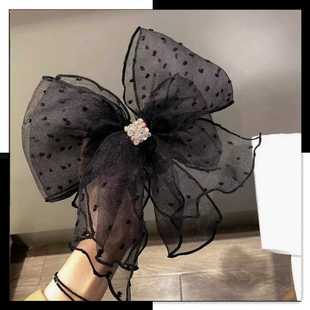 韩国进口超大号波点绢纱蝴蝶结发夹后脑勺弹簧夹顶夹头花气质发饰