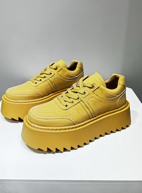 男士厚底松糕黄色板鞋秋冬新款增高小白鞋男高级感潮流休闲运动鞋