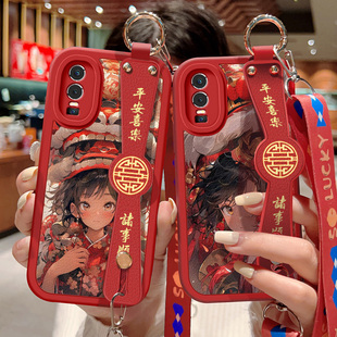 适用vivoy76s手机壳防摔Y71t硅胶软边vivo可斜挎腕带Y73t镜头全包Y72T保护套女孩Y70S卡通龙年男5G情侣新年款