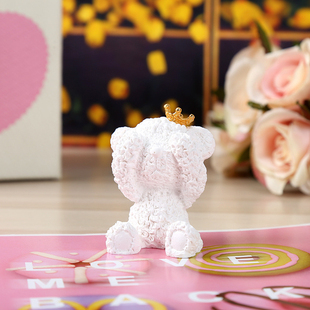 皇冠小熊蛋糕装饰摆件生日烘焙捂脸害羞熊插牌纱花甜品网红蒙眼熊