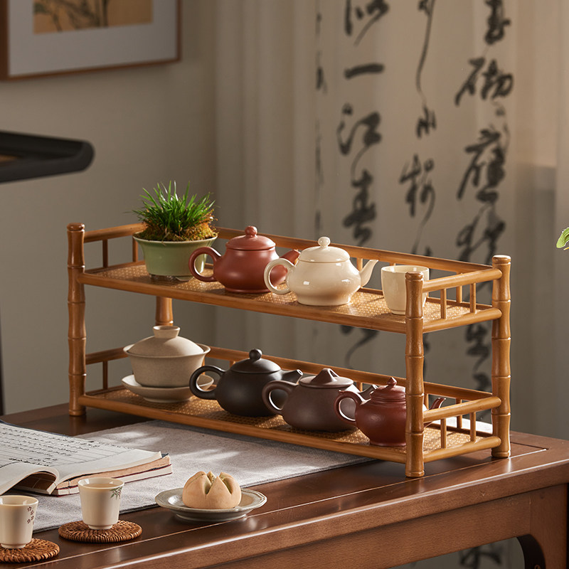 竹制茶具架茶杯架子桌面紫砂壶摆放展示置物架茶室小收纳层架博古