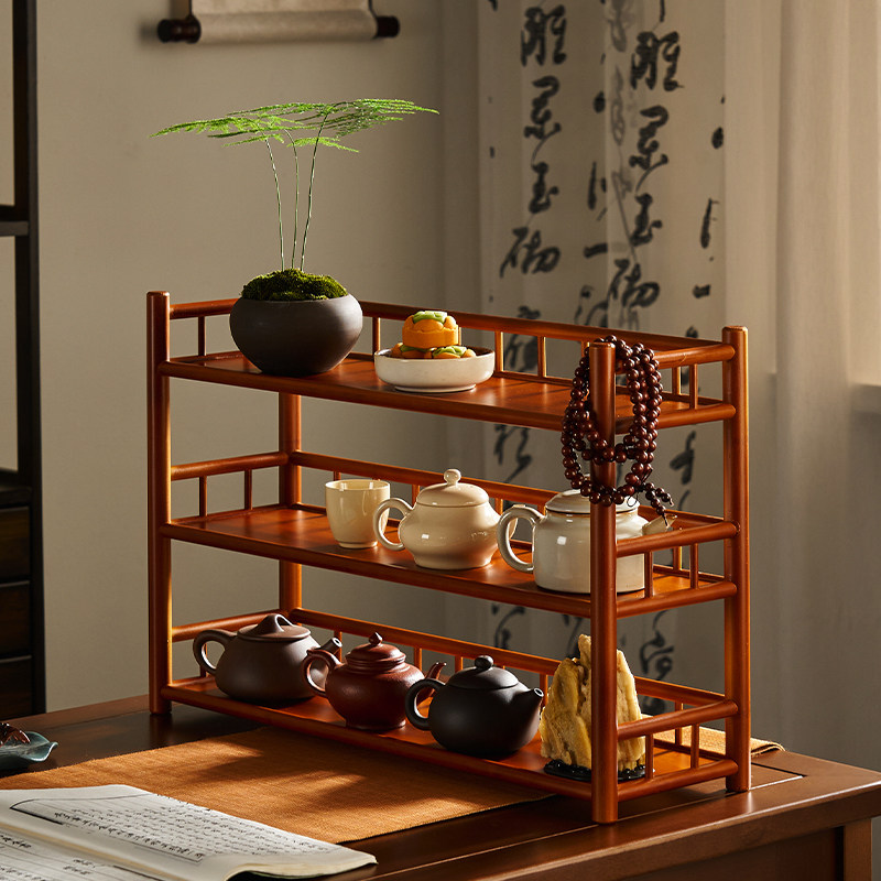 茶杯架子茶具收纳层架紫砂壶摆放架桌上置物架中式茶具架小型博古