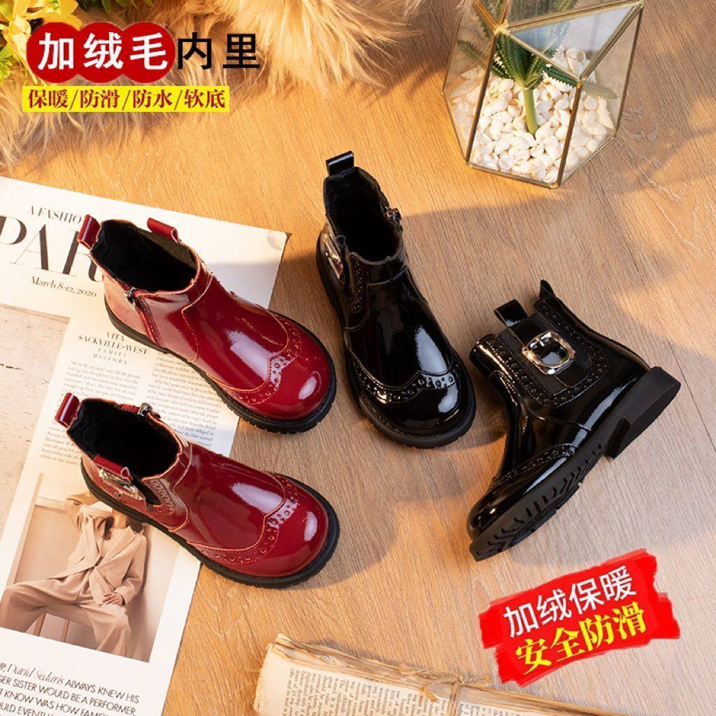 儿童马丁靴女秋冬款单靴真皮男童宝宝短靴女童漆皮靴子2025年新款