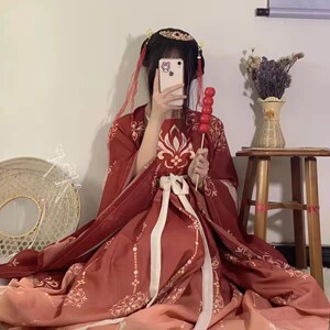 韵梦棋原创汉服女春夏秋唐制一片式超仙显瘦大袖衫披帛诃子裙套装