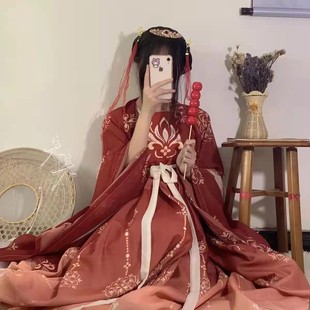 韵梦棋原创汉服女春夏秋唐制一片式超仙显瘦大袖衫披帛诃子裙套装