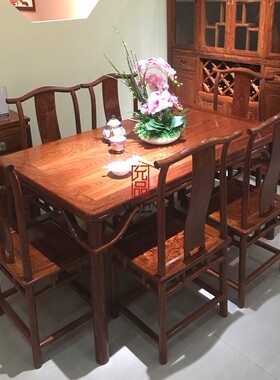 刺猬紫檀明式方型6人餐台 中式仿古红木简约餐桌 中山允品家具