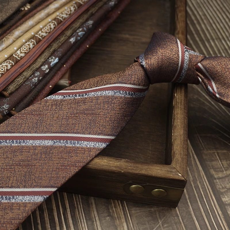 thumbnail for Men's tie retro coffee color hand-made British 8CM formal wear professional business wedding groom high-end gift box tide