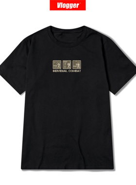 单兵摄影师纯棉短袖美国复古螺纹口男女Vlogger国潮oversizeT恤