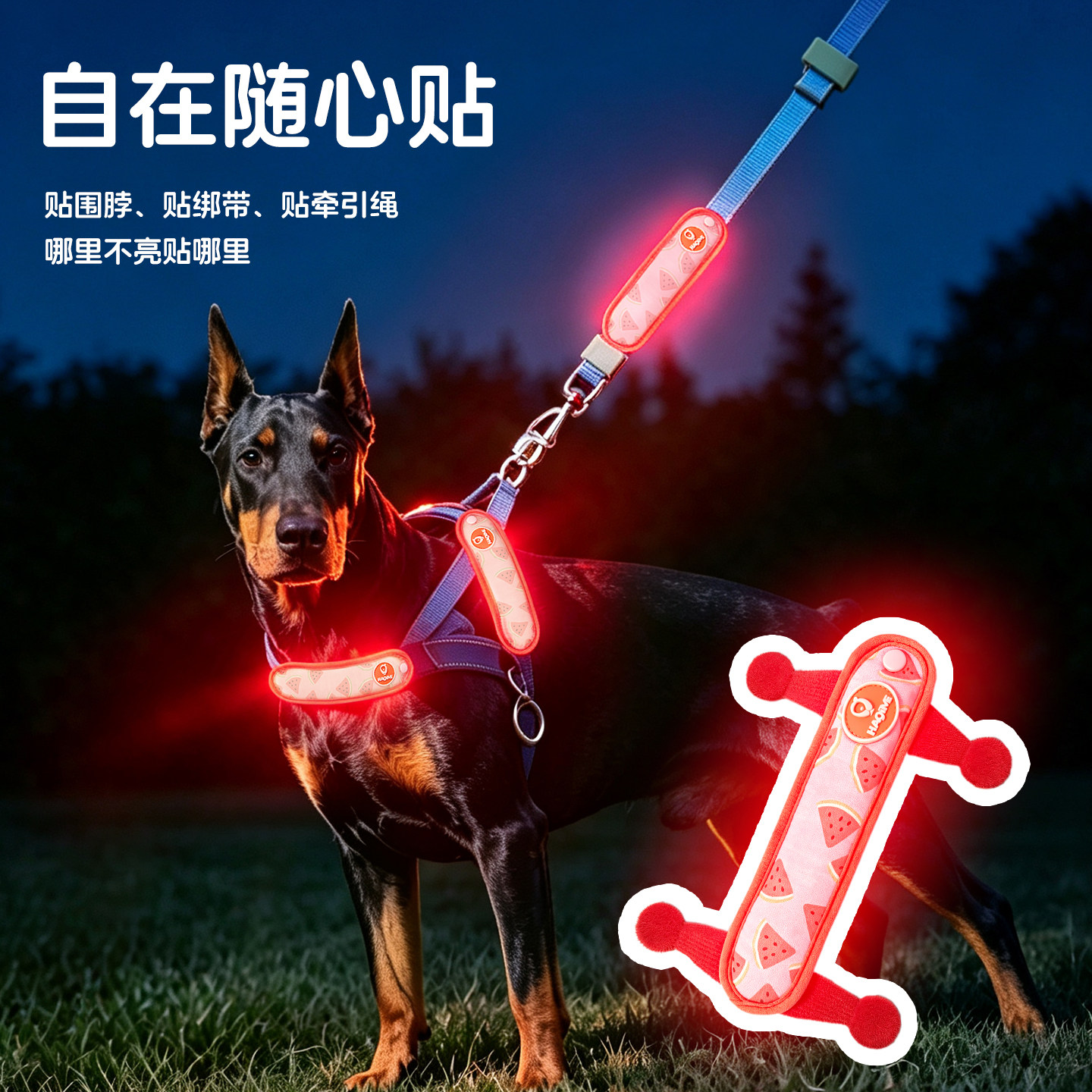 LED狗狗发光带充电款胸背项圈吊坠宠物夜间遛狗安全防走失夜行灯