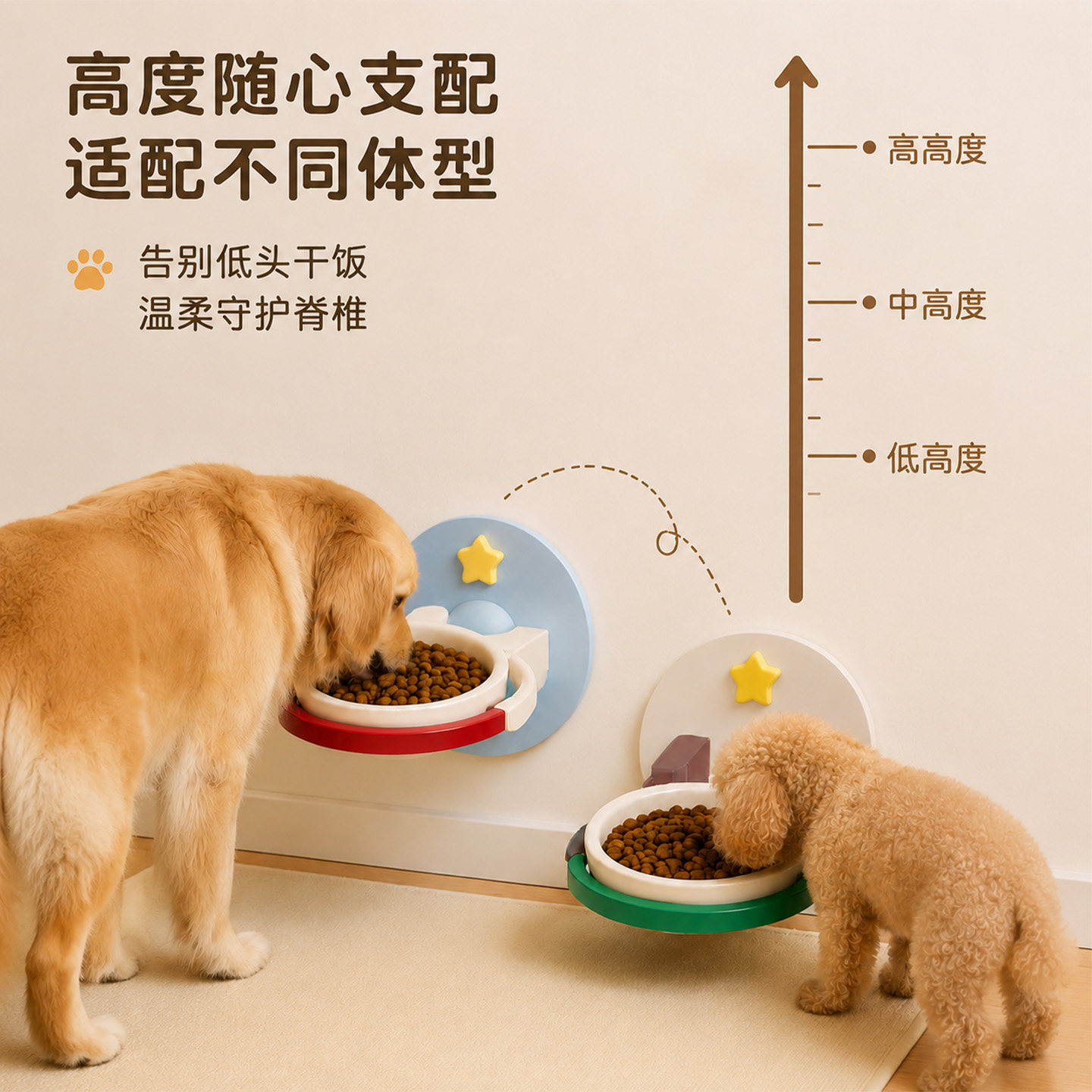 宠物可调节悬浮碗ins可爱星星碗加厚陶瓷碗防翻防滑狗喝水装粮碗