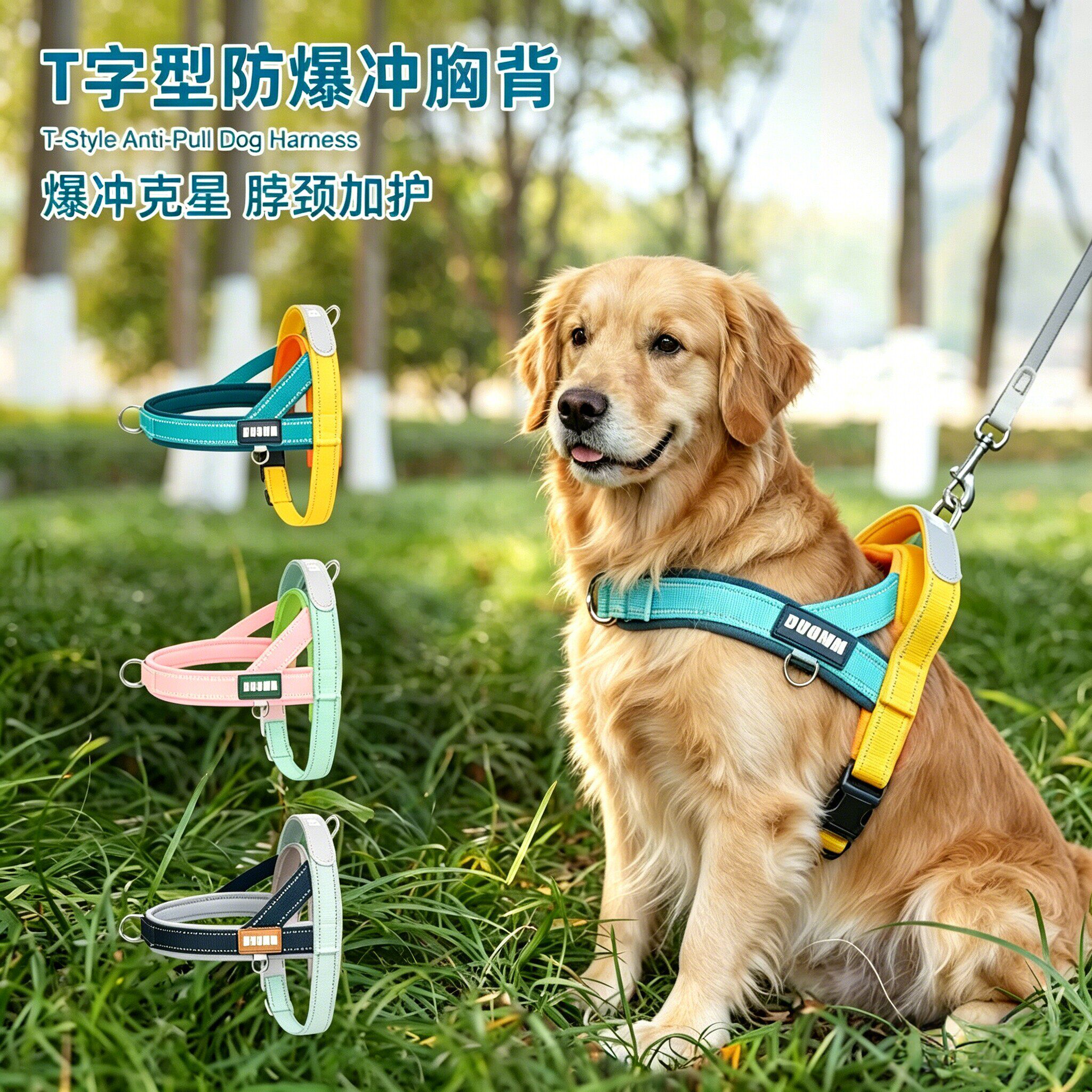狗狗马鞍式牵引绳胸背防爆冲中大型犬金毛边牧夏外出透气反光项圈