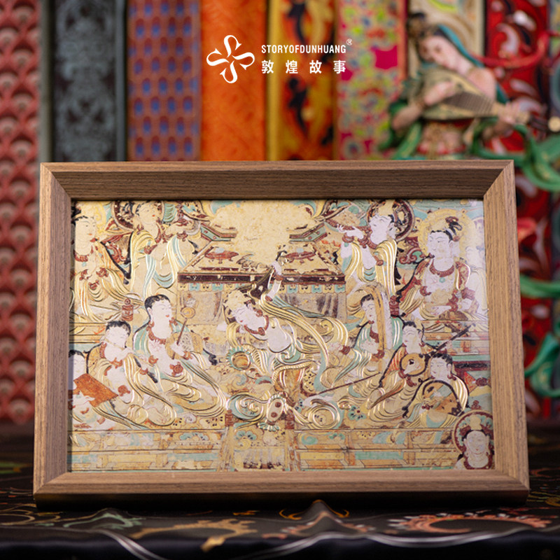 敦煌故事画派艺术装饰画铜雕画铜鎏刻画反弹琵琶礼品摆件木框高级