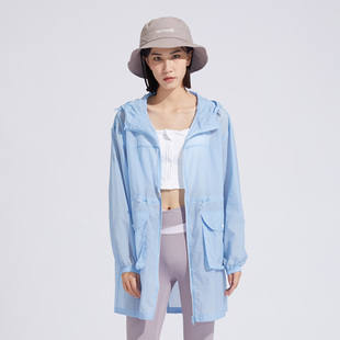 TECTOP探拓戶外夏季 彈力透氣寬松連帽皮膚衣 速干防曬衣女式 中長款