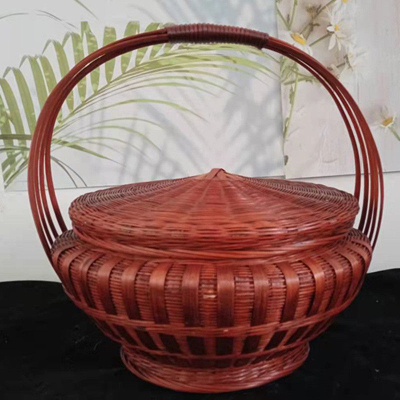 腾栏竹编制品手提篮子纯手工编织天然收纳筐竹丝复古小号大号包i.